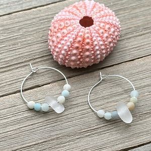 Sea Glass Earrings Boho Hoop| Genuine Seaglass| Beach Jewelry Gift For Her